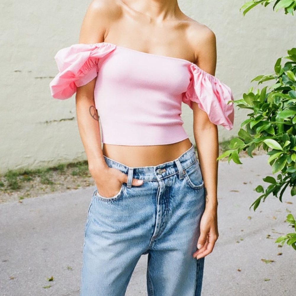 NWT Zara Bubblegum Combination Knit Top